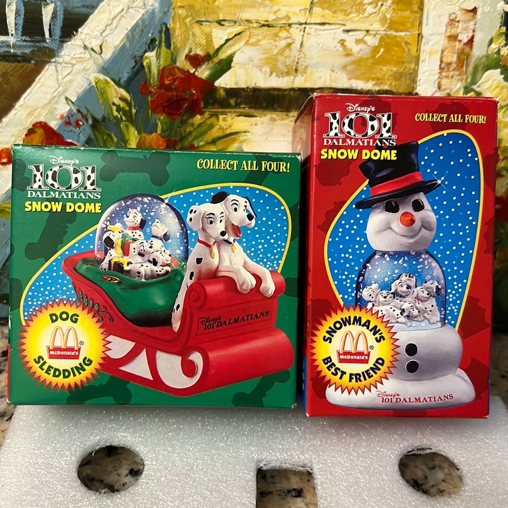 Vintage 1996 McDonald's Disney 101 Dalmatians Dog Sledding  and snowman